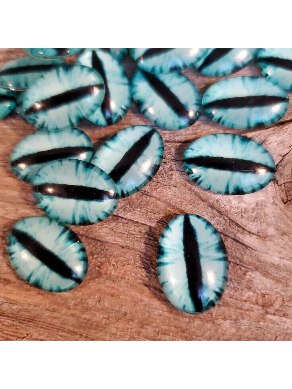 Dragon Eyes Black Aqua Blue GoT Fan Glass Cabochons 18x13mm Oval 2 pcs